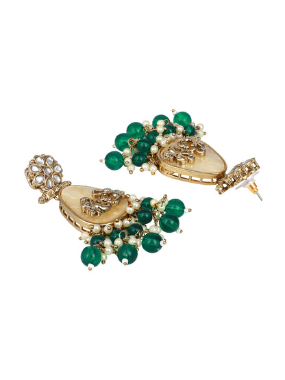 Gold-Plated stones Studded & Pearls Beaded Floral Drop Earrings