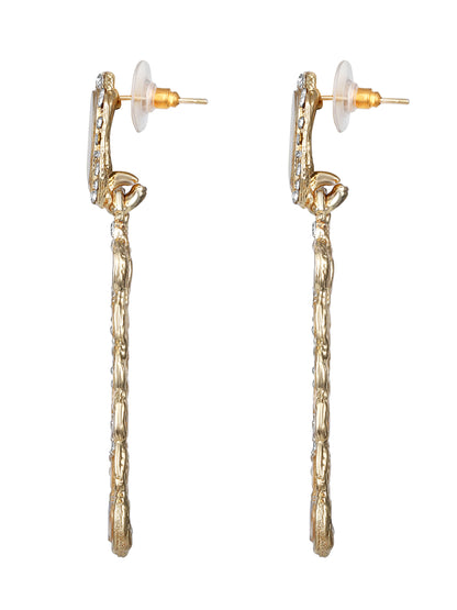 Gold-Plated Kundan Studded Mirror Finish Geometric Shaped Drop Earrings