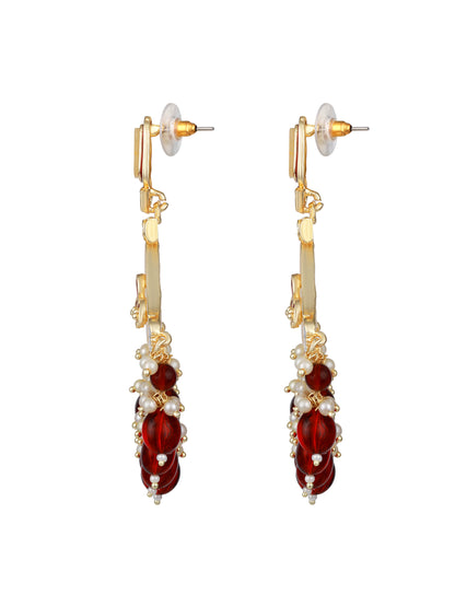 Gold-Plated Kundan Studded & Pearls Beaded Contemporary Drop Earrings
