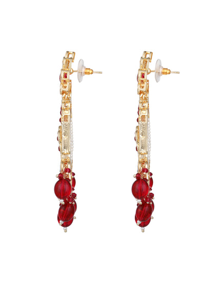 Gold-Plated Kundan Studded & Pearls Beaded Contemporary Drop Earrings