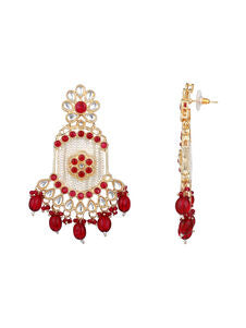 Multicolor American Diamonds Pearl  Gold Plated Danglers Earring