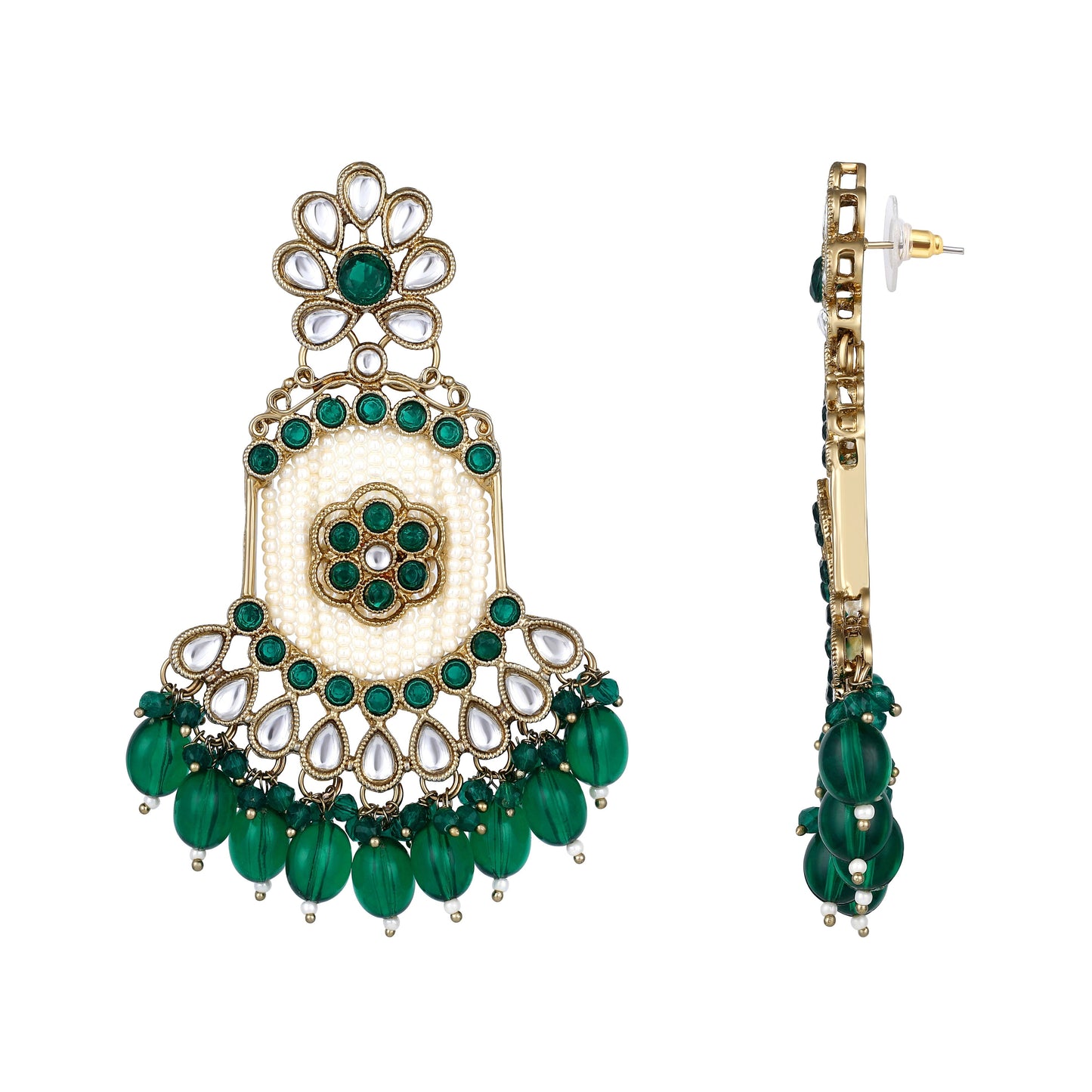 Multicolor American Diamonds Pearl  Mahendi Gold Plated  Dangle Earring