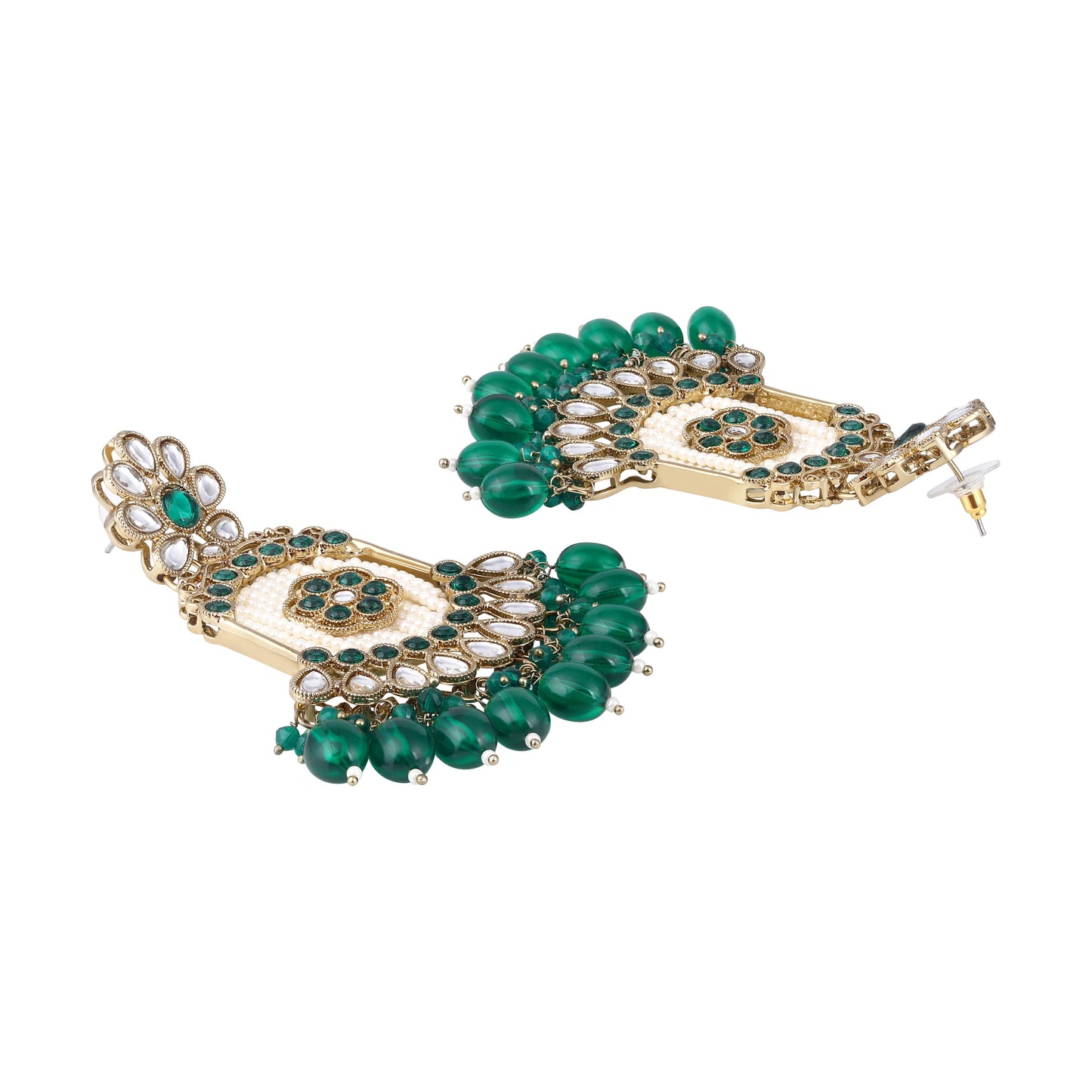 Multicolor American Diamonds Pearl  Mahendi Gold Plated  Dangle Earring