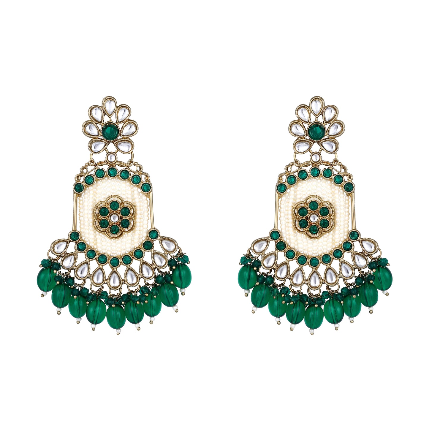 Multicolor American Diamonds Pearl  Mahendi Gold Plated  Dangle Earring