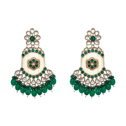 Multicolor American Diamonds Pearl  Mahendi Gold Plated  Dangle Earring