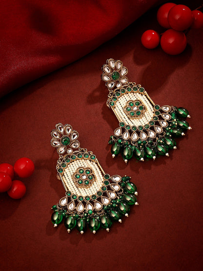 Multicolor American Diamonds Pearl  Mahendi Gold Plated  Dangle Earring