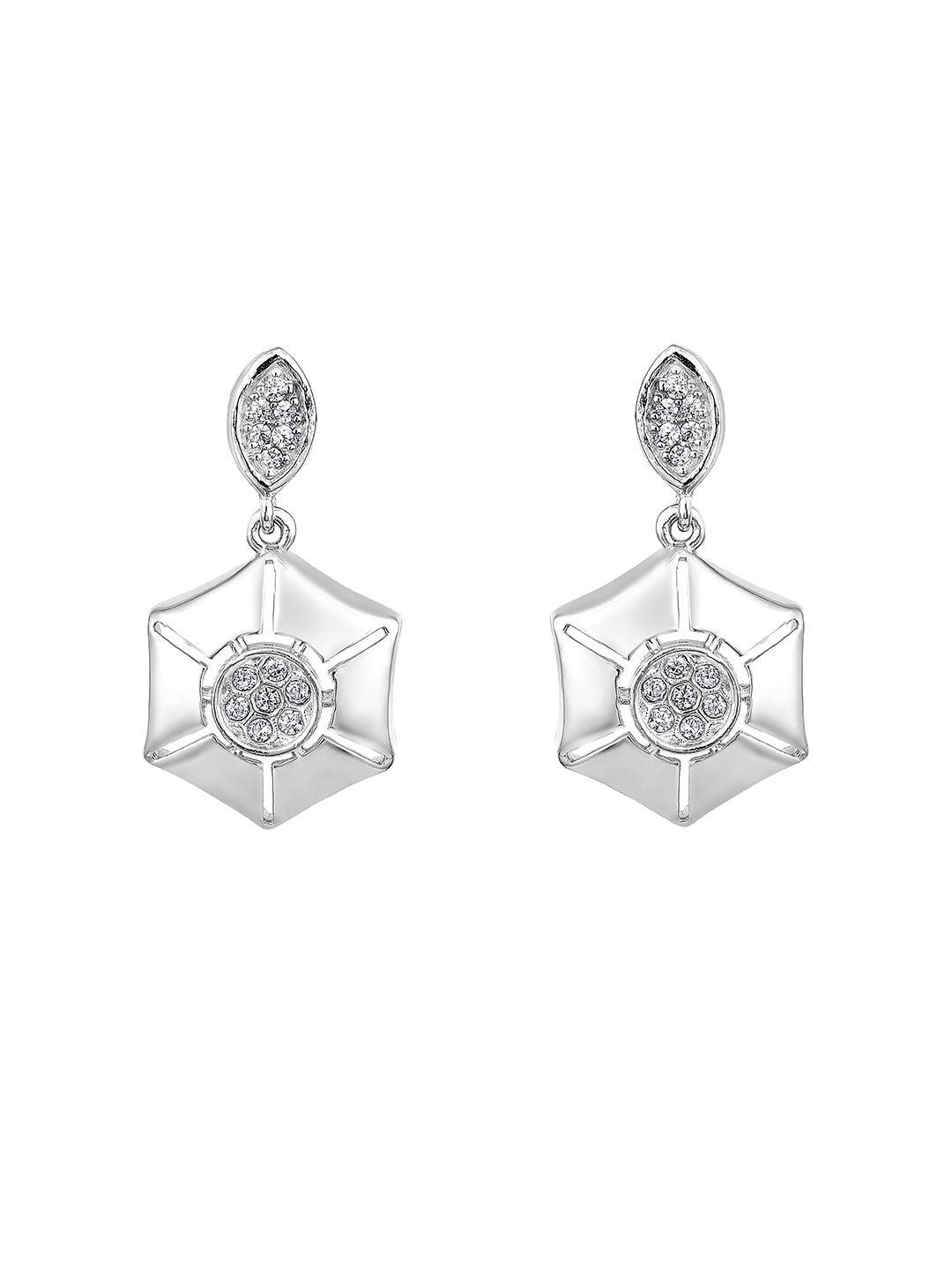 Sterling Silver Drop Earrings With Cubic Zirconia American Diamonds And Rhodium Plating.