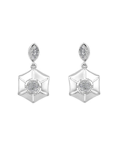 Sterling Silver Drop Earrings With Cubic Zirconia American Diamonds And Rhodium Plating.