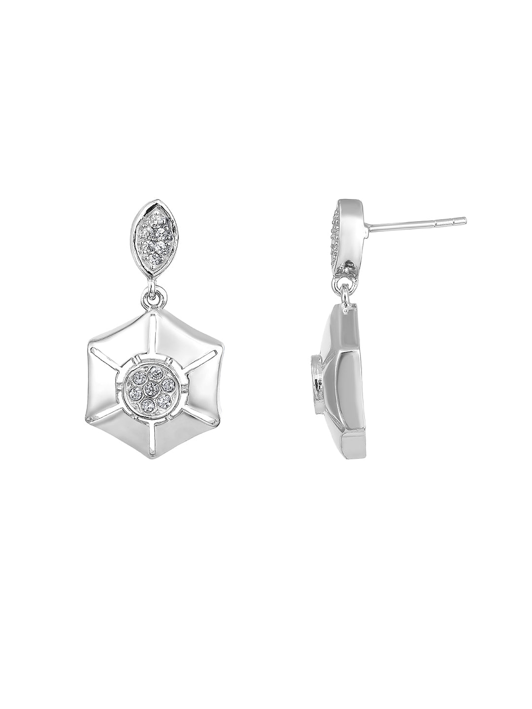 Sterling Silver Drop Earrings With Cubic Zirconia American Diamonds And Rhodium Plating.