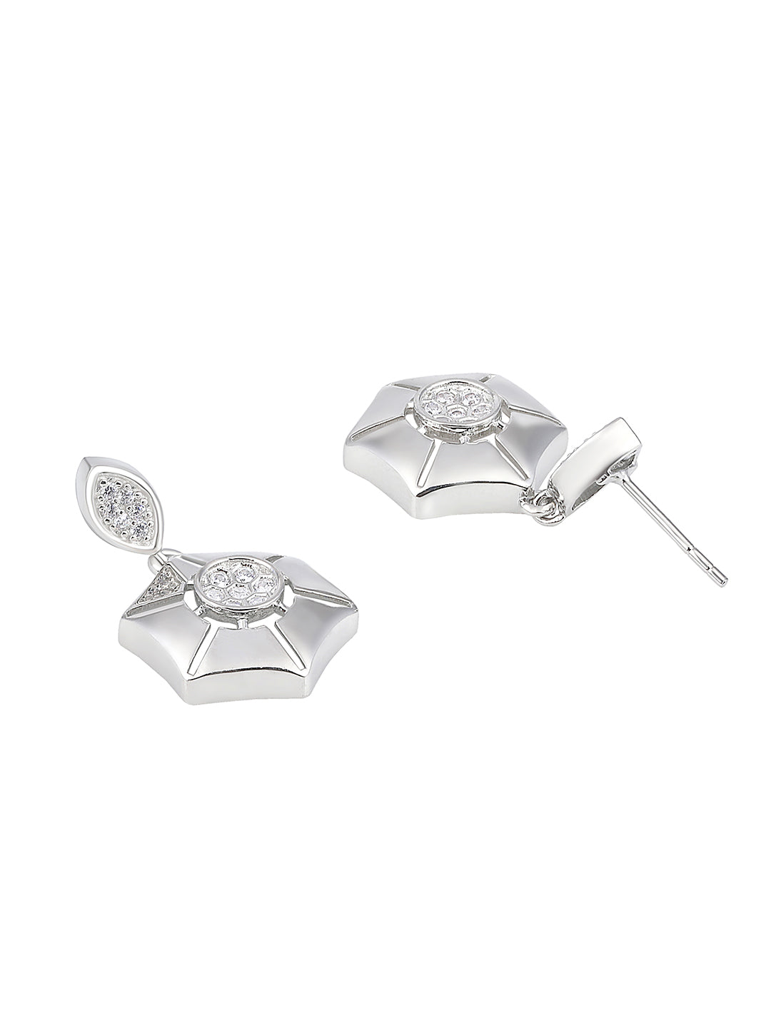 Sterling Silver Drop Earrings With Cubic Zirconia American Diamonds And Rhodium Plating.