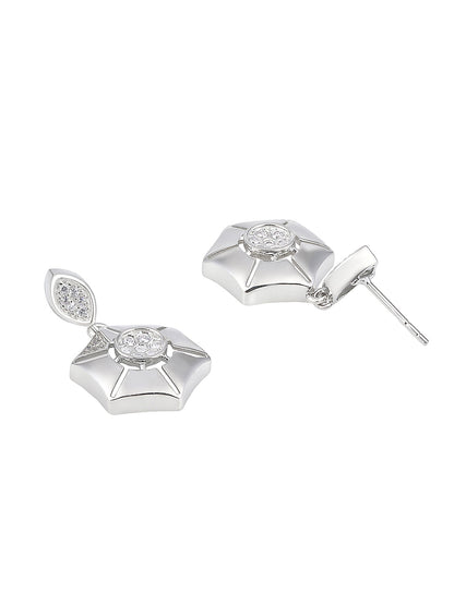 Sterling Silver Drop Earrings With Cubic Zirconia American Diamonds And Rhodium Plating.