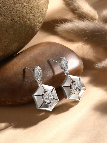 Sterling Silver Drop Earrings With Cubic Zirconia American Diamonds And Rhodium Plating.