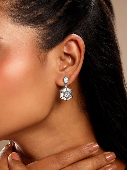 Sterling Silver Drop Earrings With Cubic Zirconia American Diamonds And Rhodium Plating.