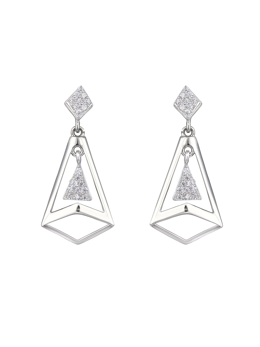 Sterling Silver Drop Earrings With Cubic Zirconia And Rhodium Plating.