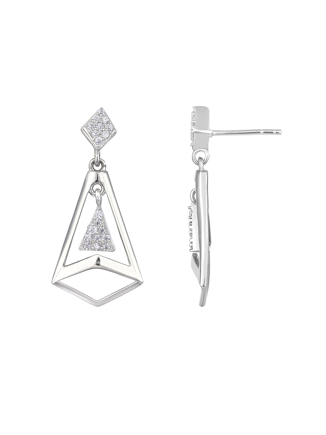 Sterling Silver Drop Earrings With Cubic Zirconia And Rhodium Plating.