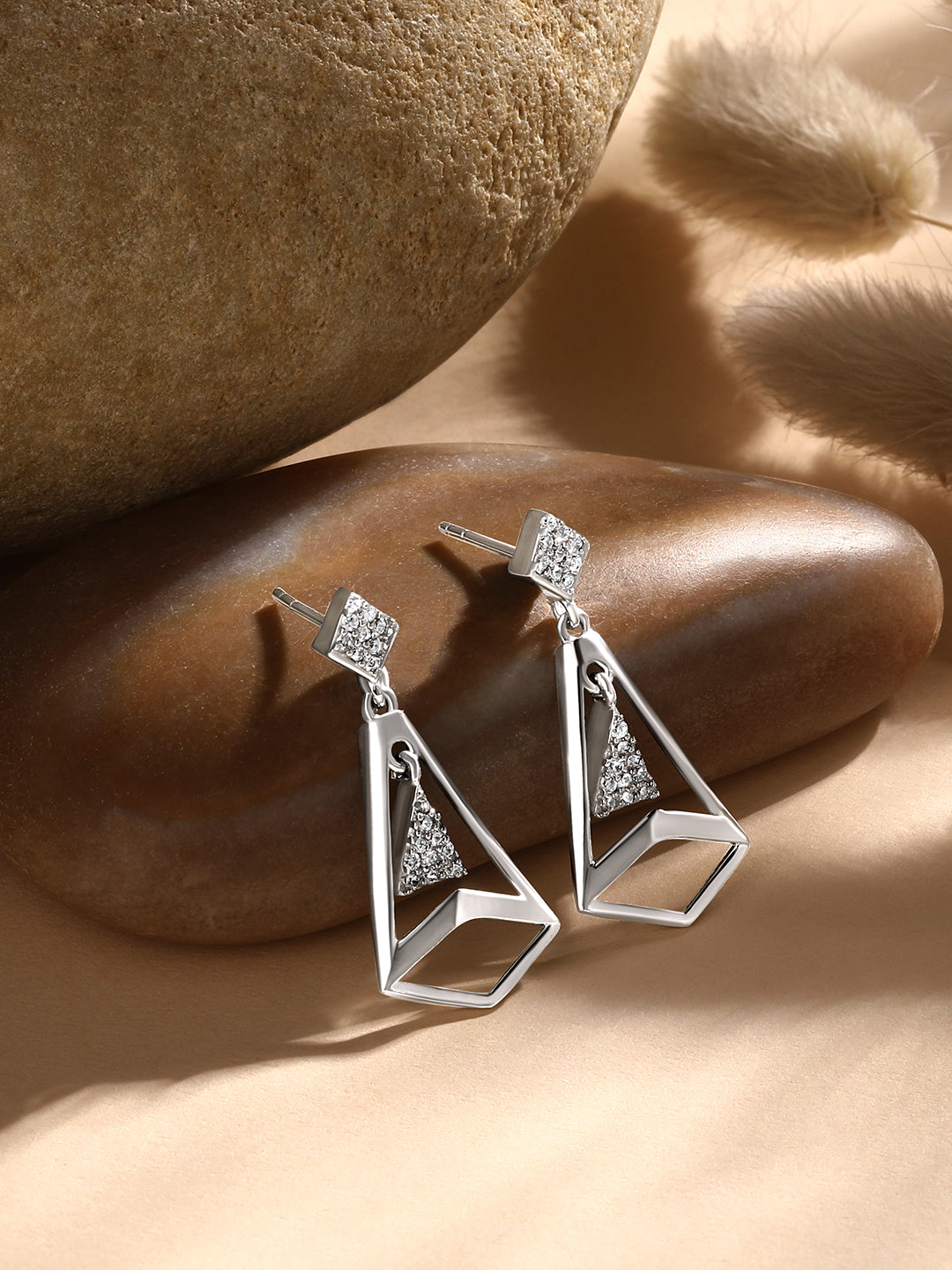 Sterling Silver Drop Earrings With Cubic Zirconia And Rhodium Plating.