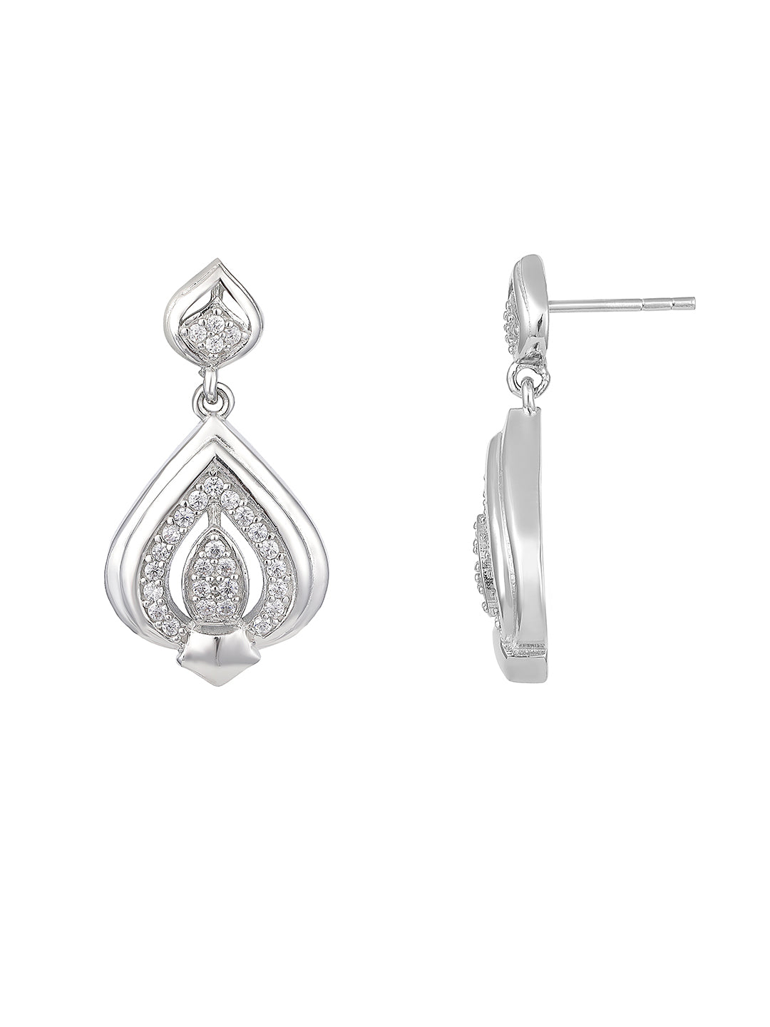 Sterling Silver Drop Earrings With Cubic Zirconia And Rhodium Plating.