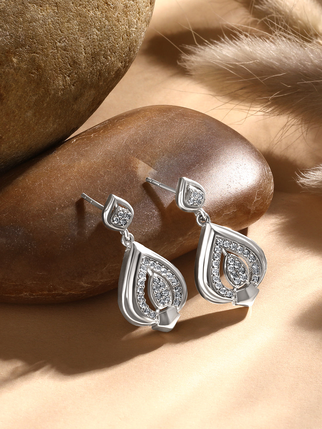 Sterling Silver Drop Earrings With Cubic Zirconia And Rhodium Plating.