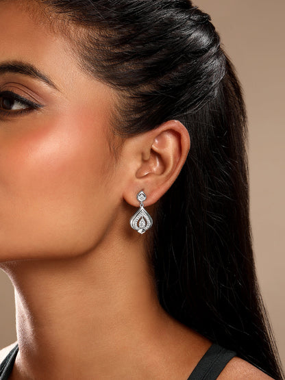 Sterling Silver Drop Earrings With Cubic Zirconia And Rhodium Plating.