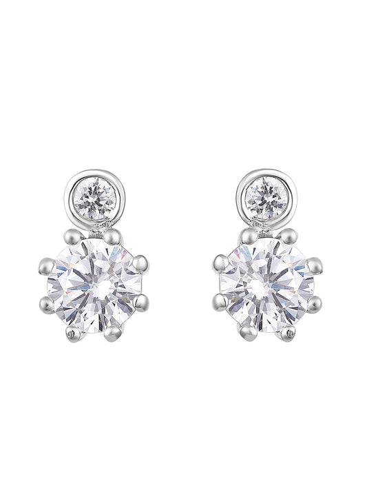 Sterling Silver Stud Earrings With Cubic Zirconia American Diamonds And Rhodium Plating.