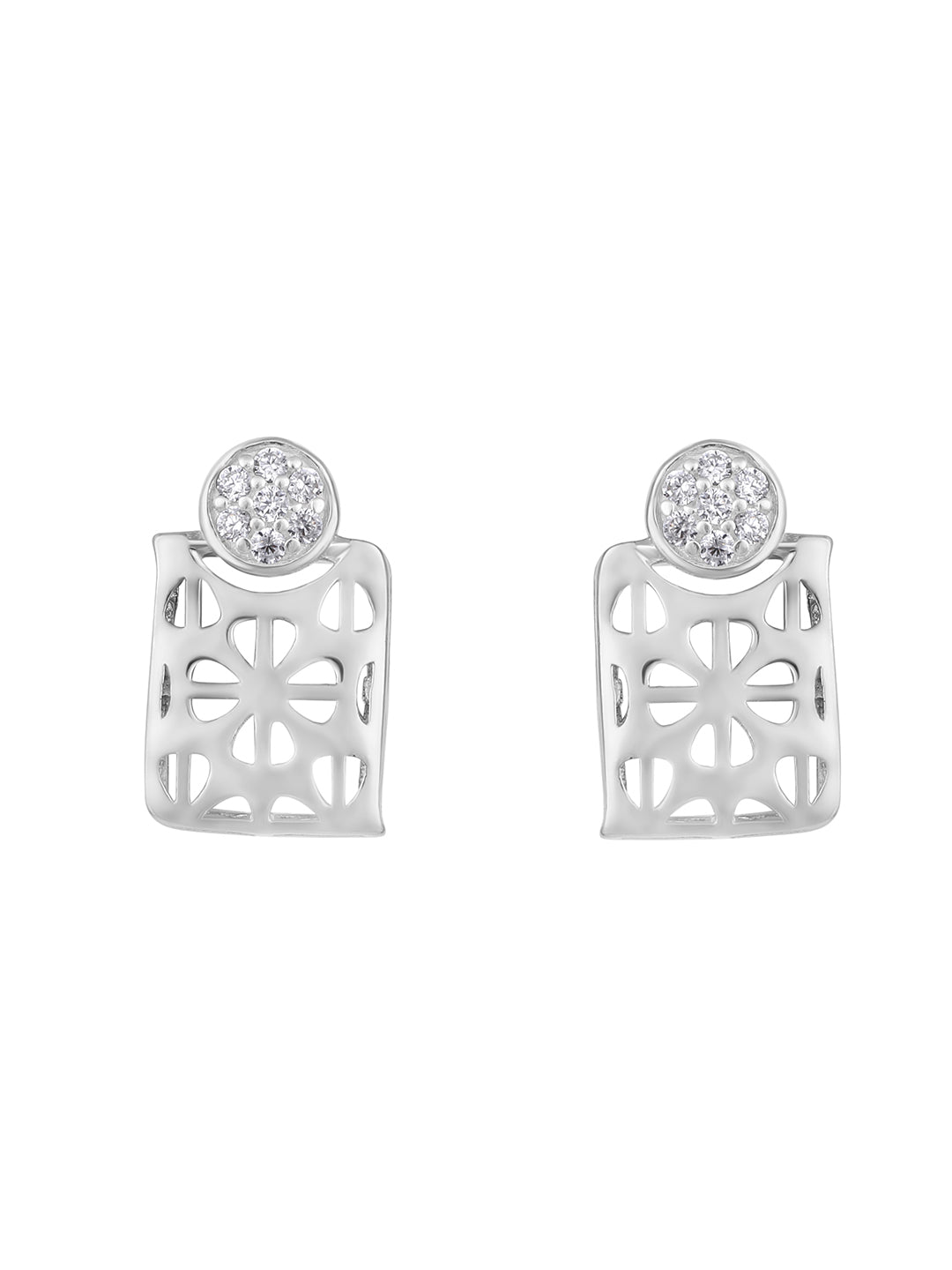 Sterling Silver Stud Earrings With Cubic Zirconia And Rhodium Plating.