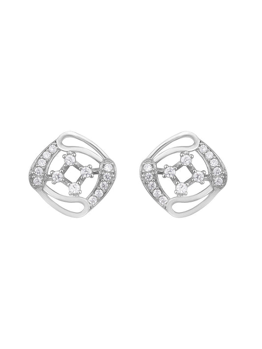 Sterling Silver Stud Earrings With Cubic Zirconia And Rhodium Plating.