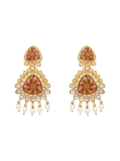Gold Plated Multicolor Floral Printed Dangle Earring