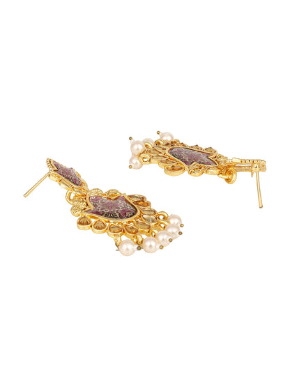 Gold Plated Multicolor Floral Printed Dangle Earring