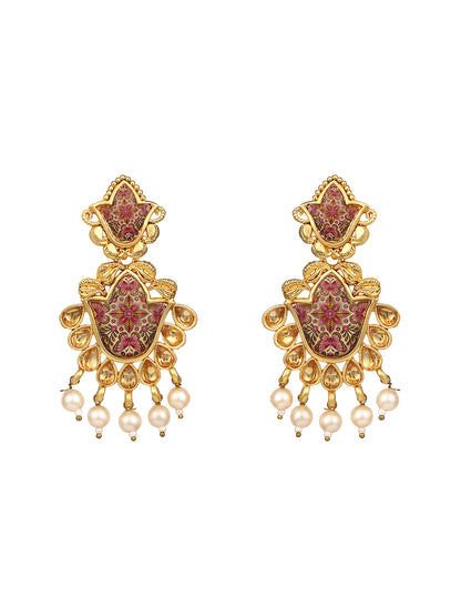 Gold Plated Multicolor Floral Printed Dangle Earring