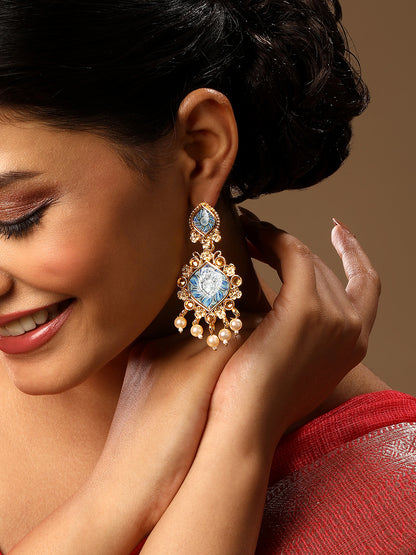 Gold Plated Multicolor Floral Printed Dangle Earring
