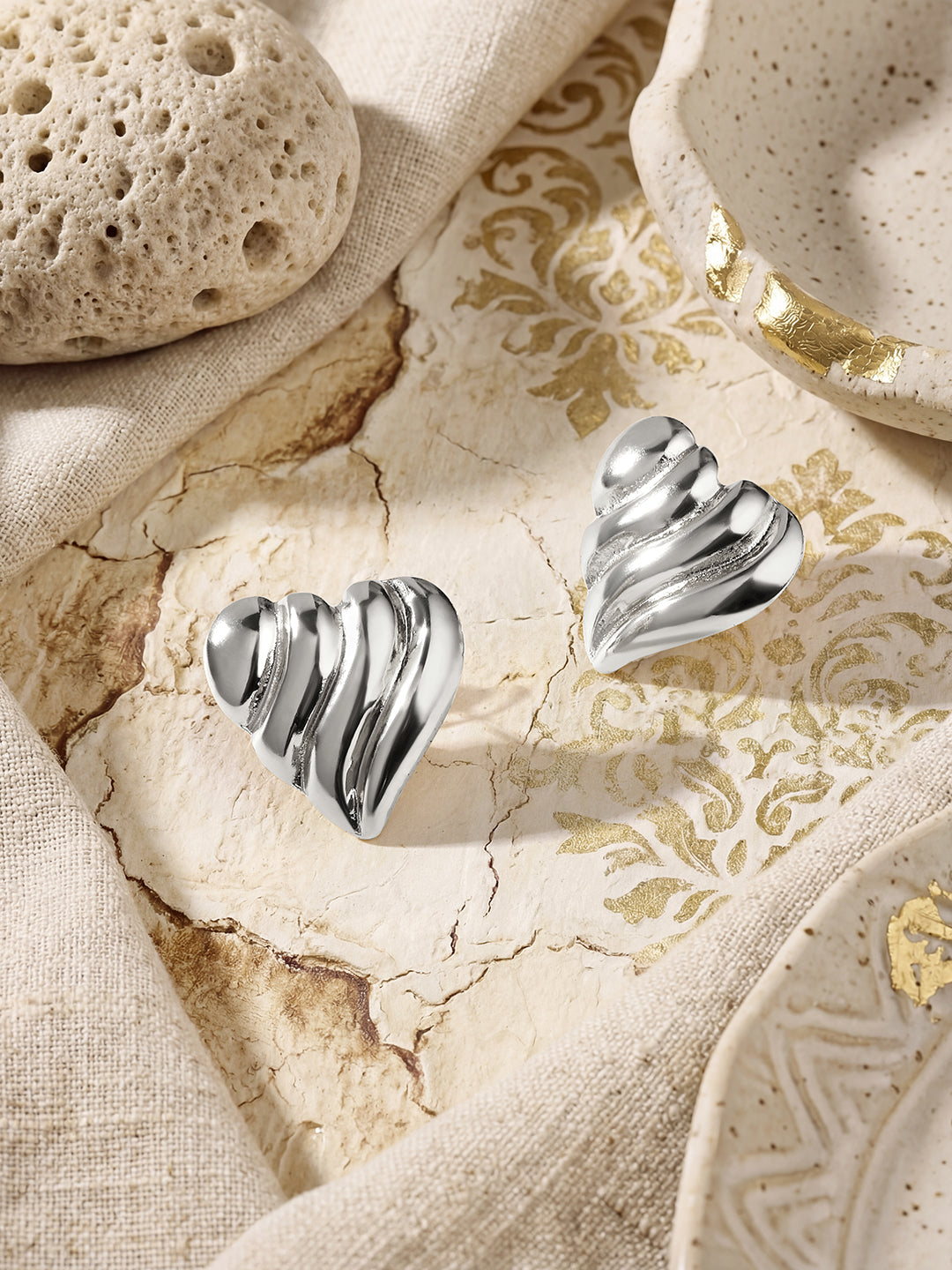 Silver Plated  Handcrafted Stud Earring With The Closure Of Push Back