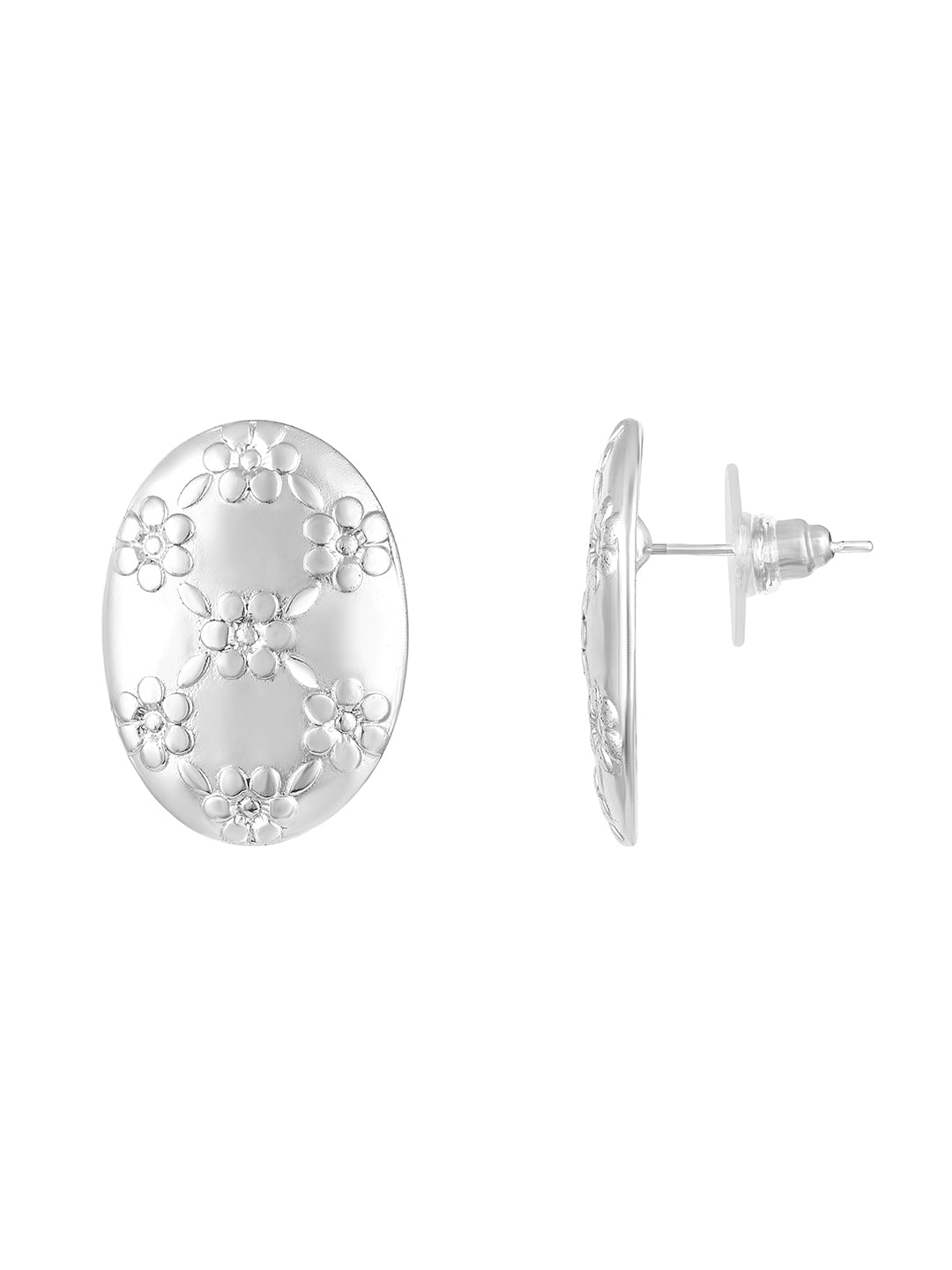 Silver Plated  Handcrafted Stud Earring With The Closure Of Push Back