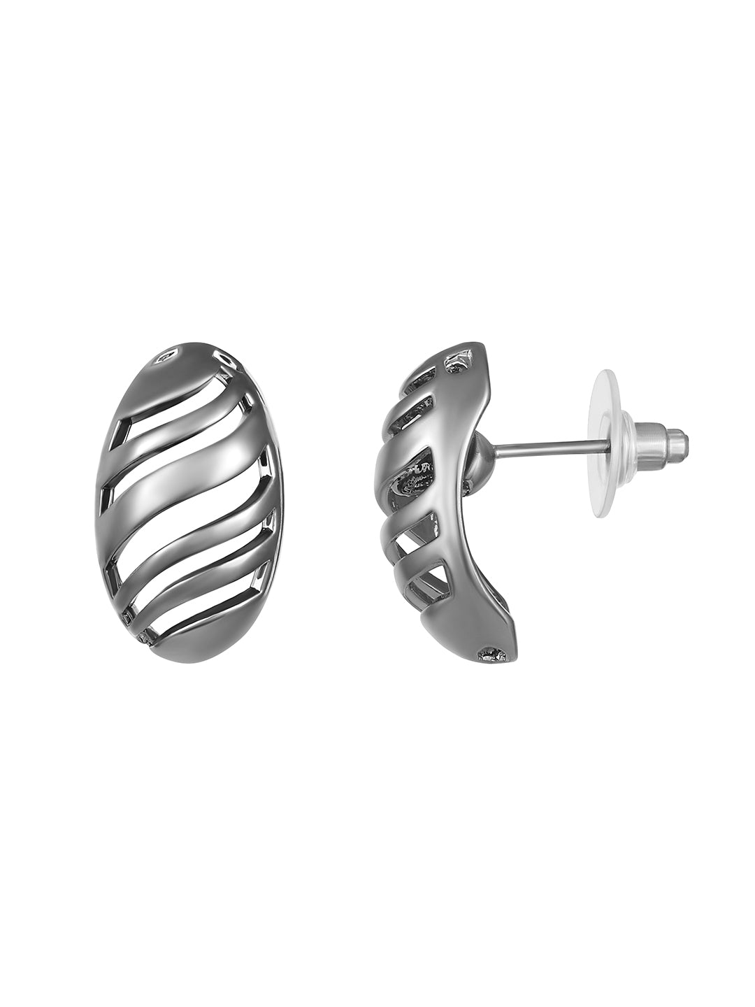 Black Plated  Handcrafted Stud Earring With The Closure Of Push Back