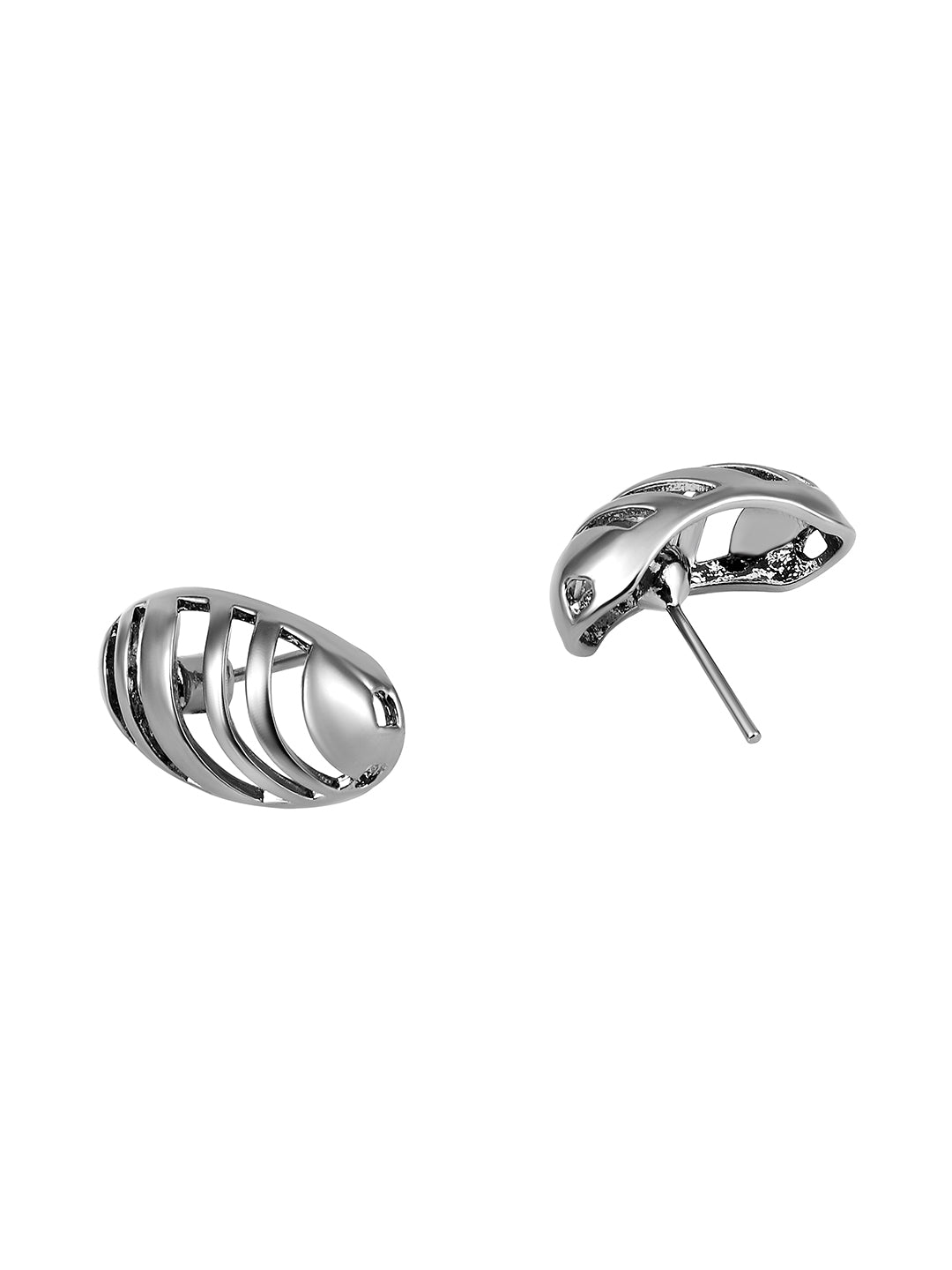 Black Plated  Handcrafted Stud Earring With The Closure Of Push Back