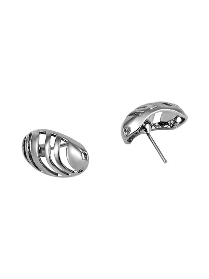 Black Plated  Handcrafted Stud Earring With The Closure Of Push Back