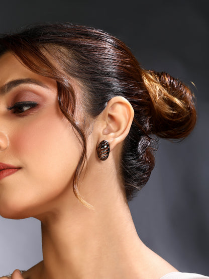 Black Plated  Handcrafted Stud Earring With The Closure Of Push Back