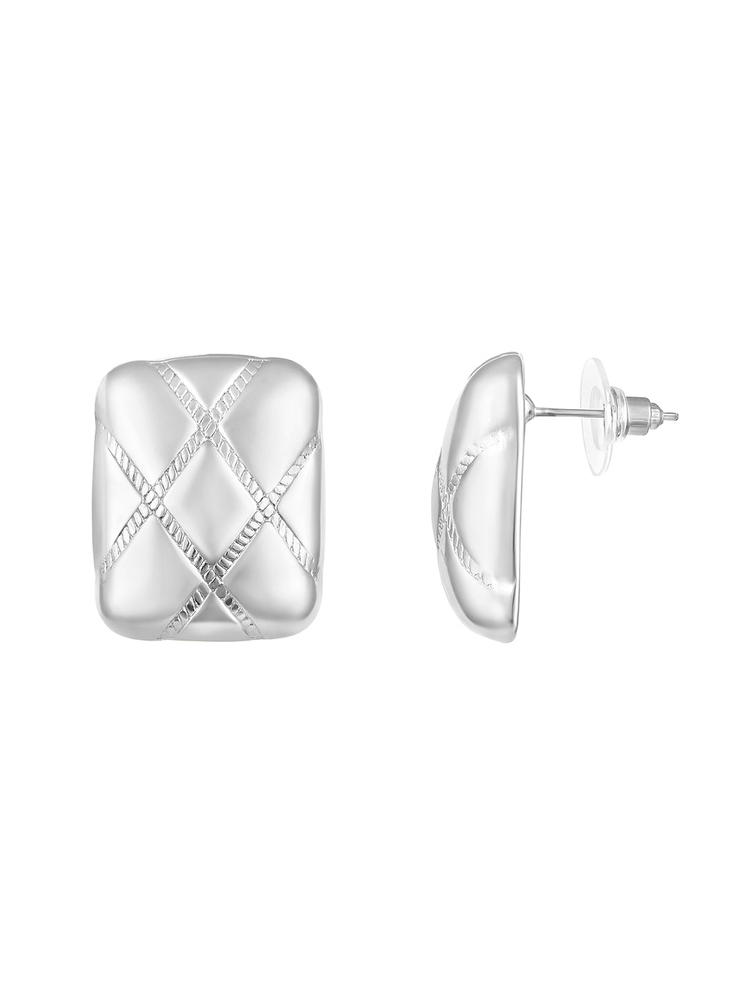 Silver Plated  Handcrafted Stud Earring With The Closure Of Push Back