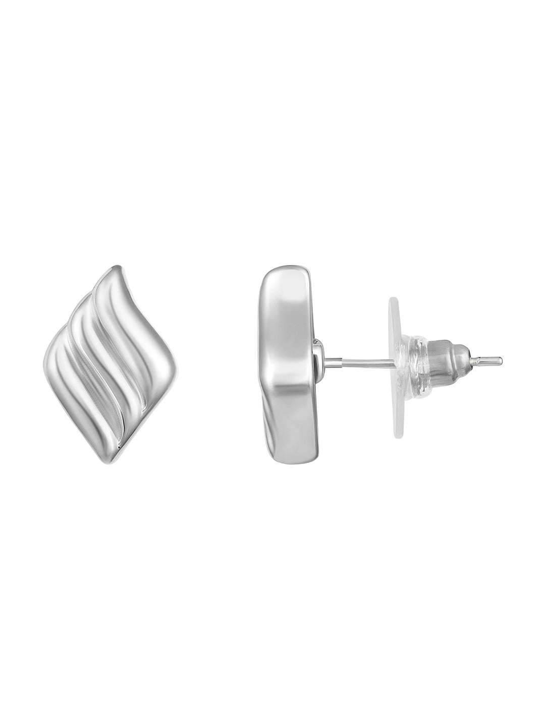 Silver Plated  Handcrafted Stud Earring With The Closure Of Push Back