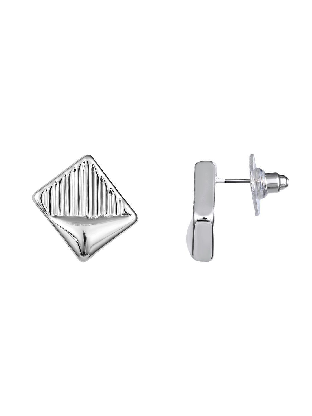 Silver Plated  Handcrafted Stud Earring With The Closure Of Push Back