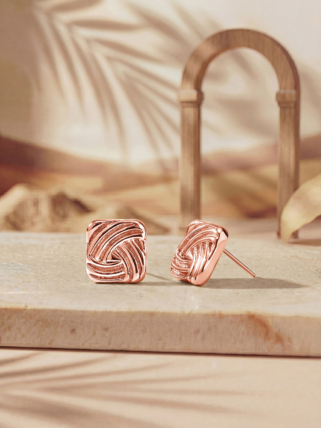 Rosegold-Plated Handcrafted Stud Earring With The Closure Of Push Back