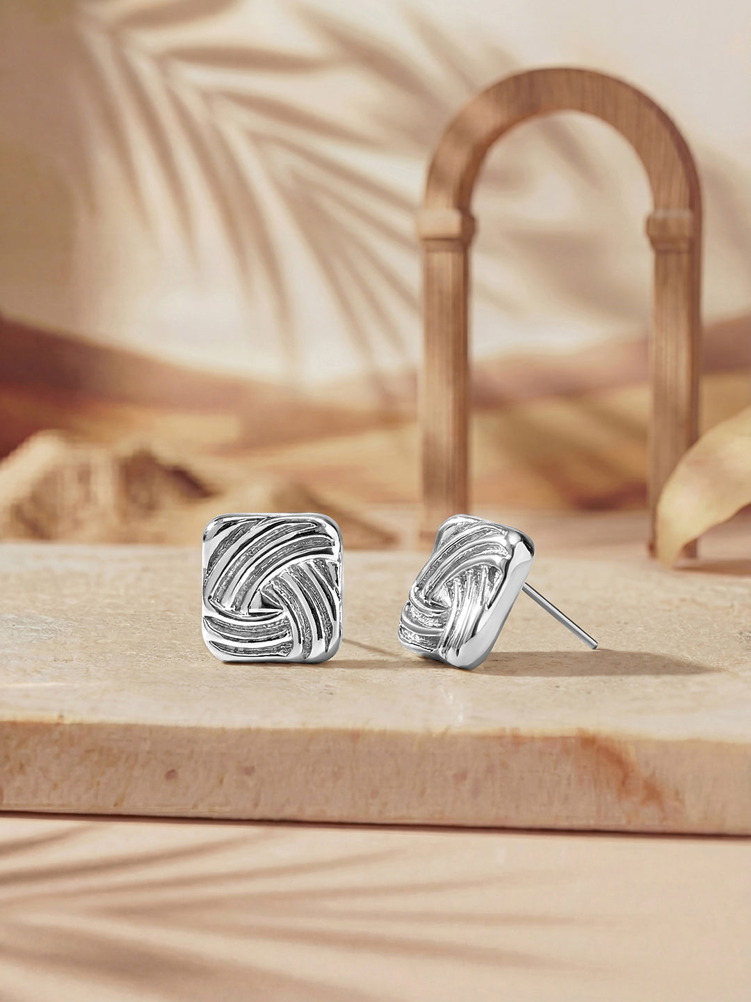 Silver Plated  Handcrafted Stud Earring With The Closure Of Push Back