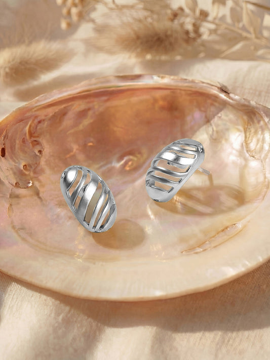 Silver Plated  Handcrafted Stud Earring With The Closure Of Push Back