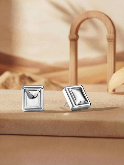 Silver Plated  Handcrafted Stud Earring With The Closure Of Push Back