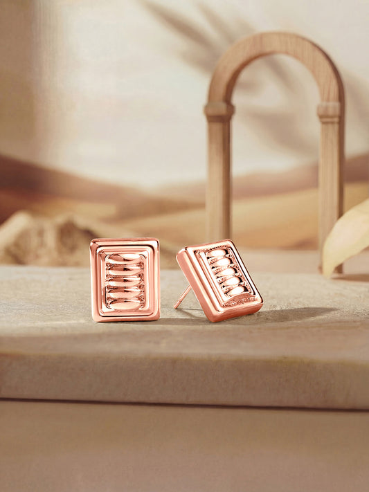 Rosegold-Plated Handcrafted Stud Earring With The Closure Of Push Back