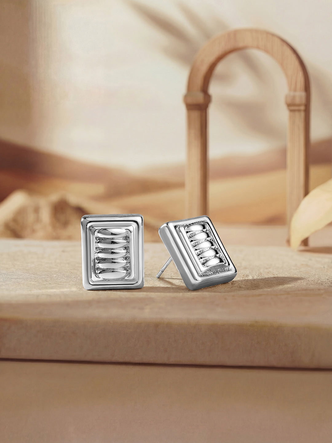 Silver Plated  Handcrafted Stud Earring With The Closure Of Push Back