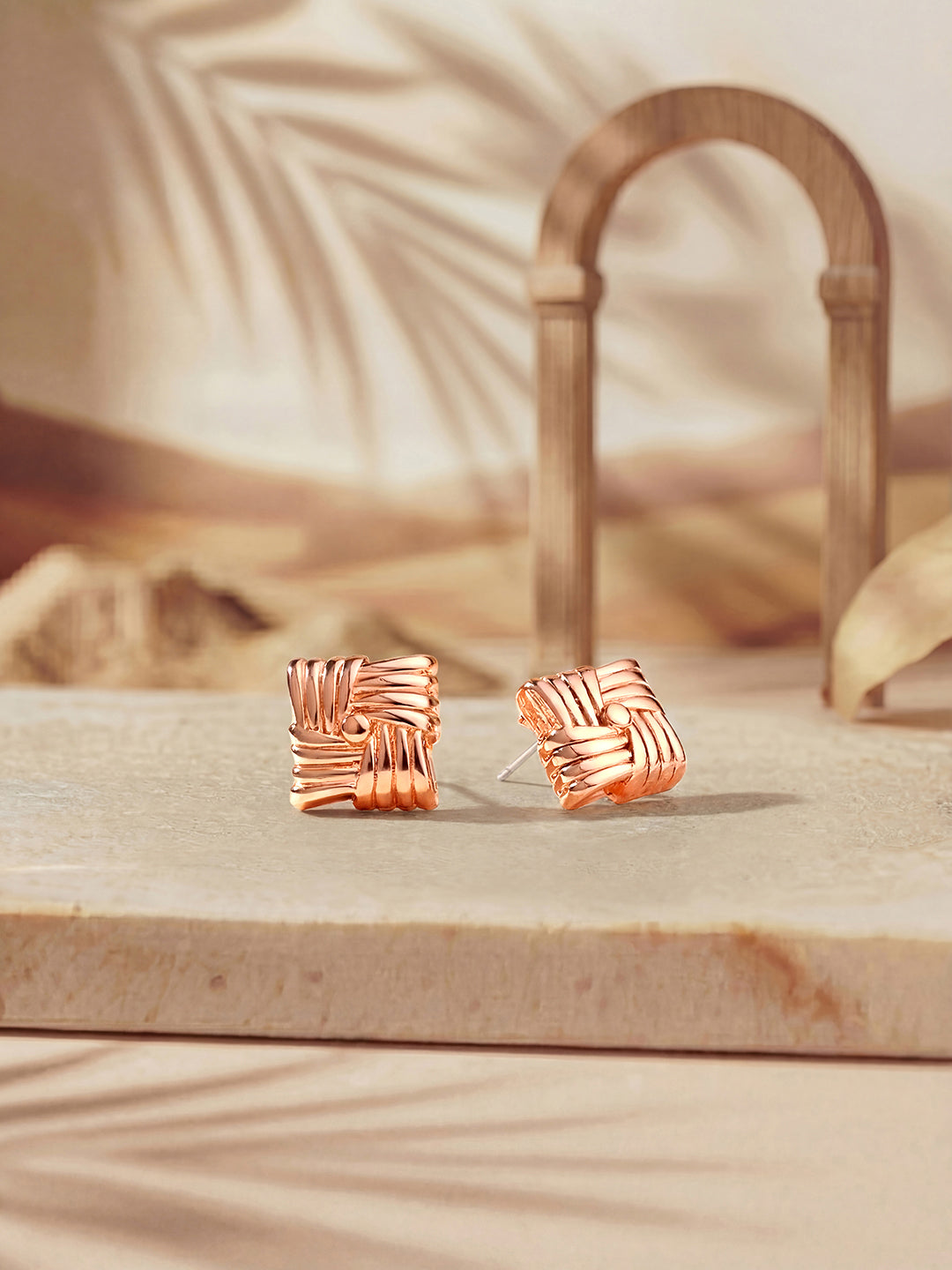 Rosegold-Plated Handcrafted Stud Earring With The Closure Of Push Back