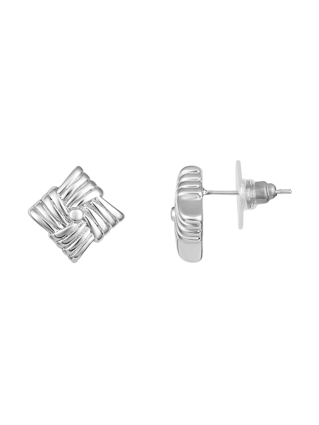 Silver Plated  Handcrafted Stud Earring With The Closure Of Push Back