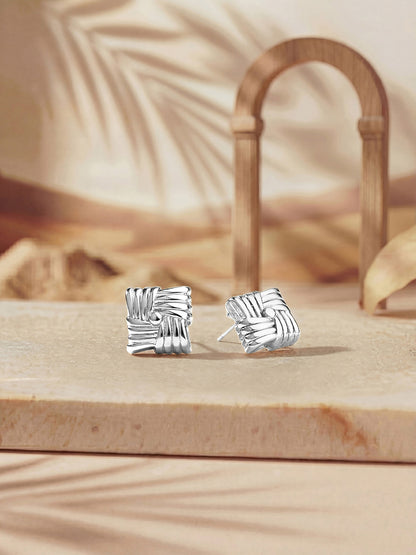 Silver Plated  Handcrafted Stud Earring With The Closure Of Push Back