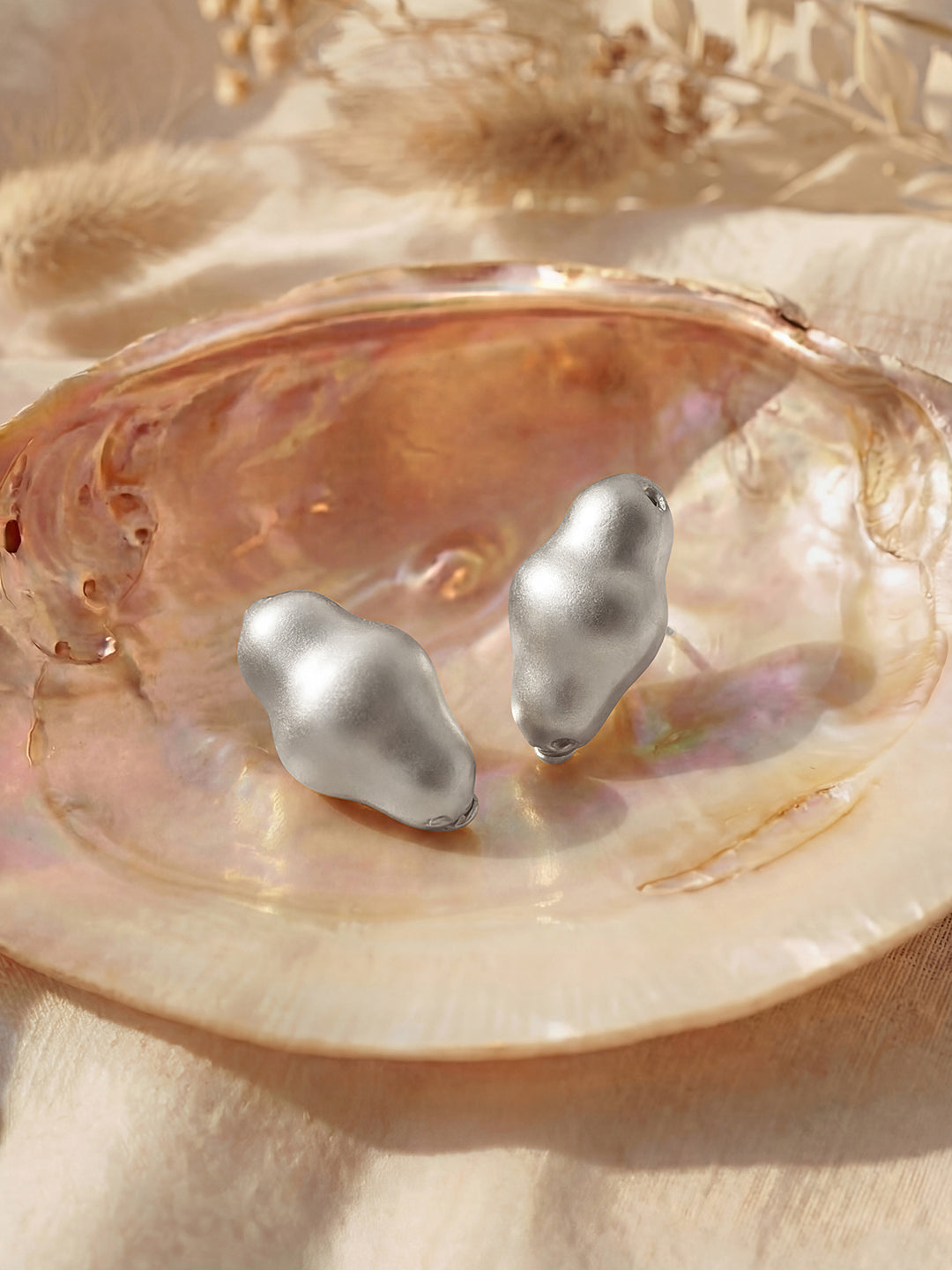 Silver Plated  Handcrafted Stud Earring With The Closure Of Push Back