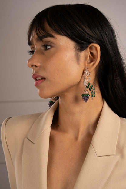 Peacock Motif Gold-Plated Dangle Earrings